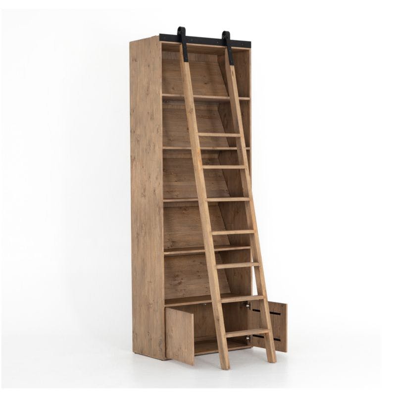 Natasha Solid Pine Wood Bookcase with Ladder Set