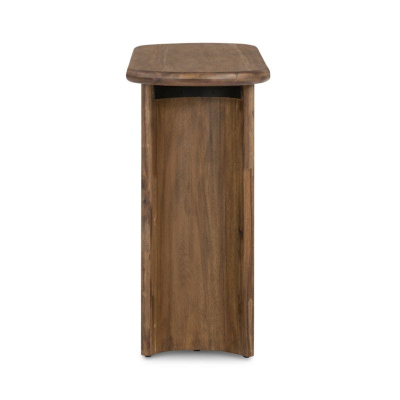 Seasoned Brown Acacia Demilune Console Table with Storage
