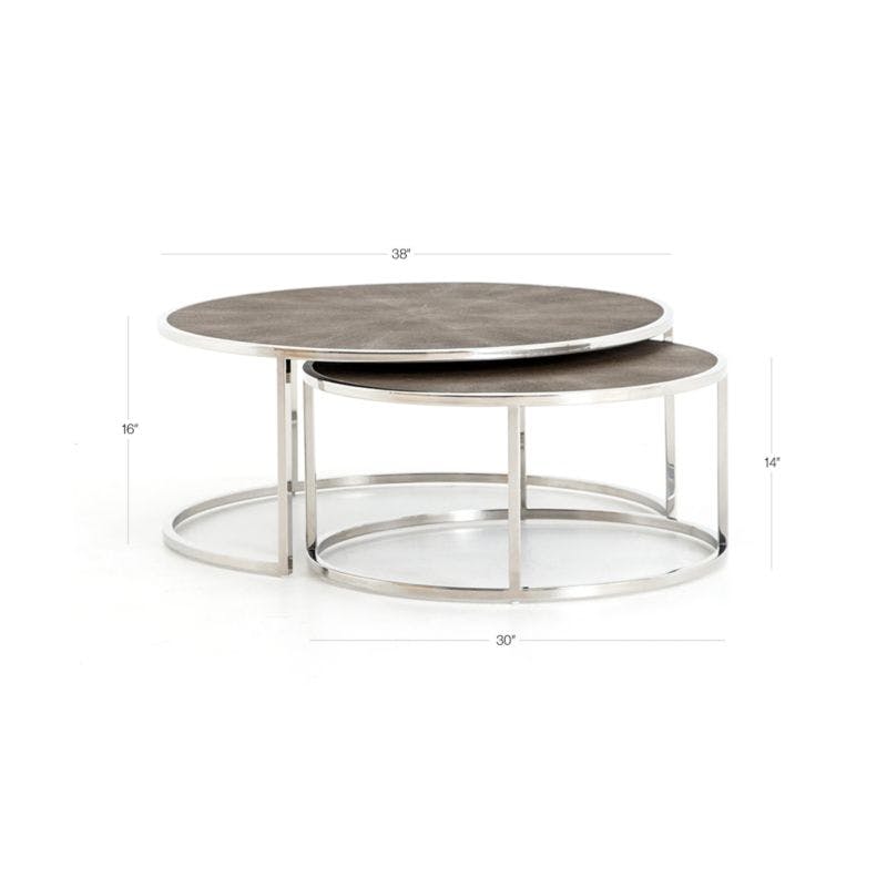 Four Hands Faux Shagreen 2-Piece Nesting Coffee Table Set, Stainless Steel