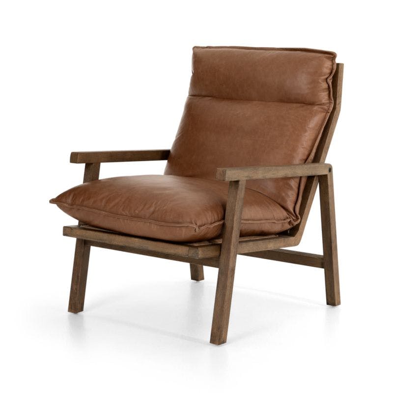 Jayden Rustic Brown Leather Wood Arm Chair