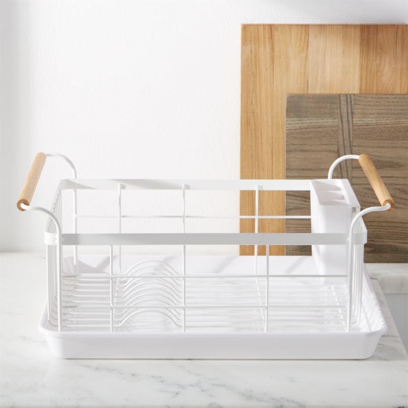 Modern White Tosca Dish Rack with Wood Handles