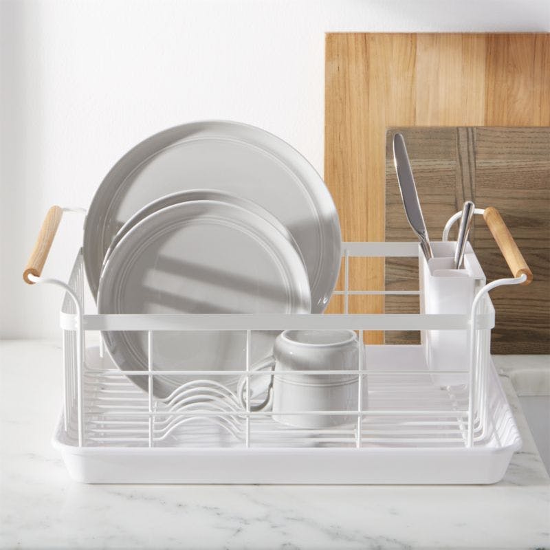 Modern White Tosca Dish Rack with Wood Handles