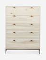 Theodore Industrial Loft Dove White Wood Brown Leather Grey Iron 5 Drawer Tall Chest Dresser