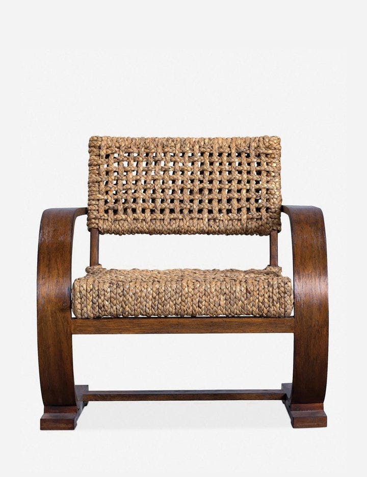 Ruby Global Bazaar Carved Teak Veneer Wood Brown Woven Seat Arm Chair