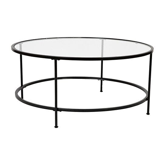 Flash Furniture Astoria Collection Round Coffee Table - Modern Clear Glass Coffee Table - Matte Gold Frame