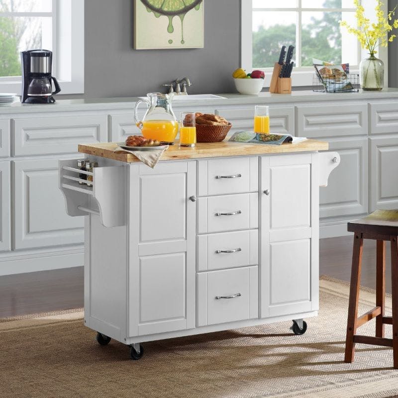 Harper White and Natural Wood Top Kitchen Cart