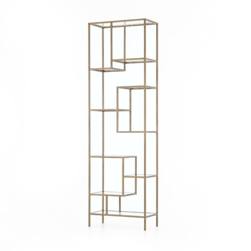 Helena 102" Antique Brass Glass Etagere Bookcase