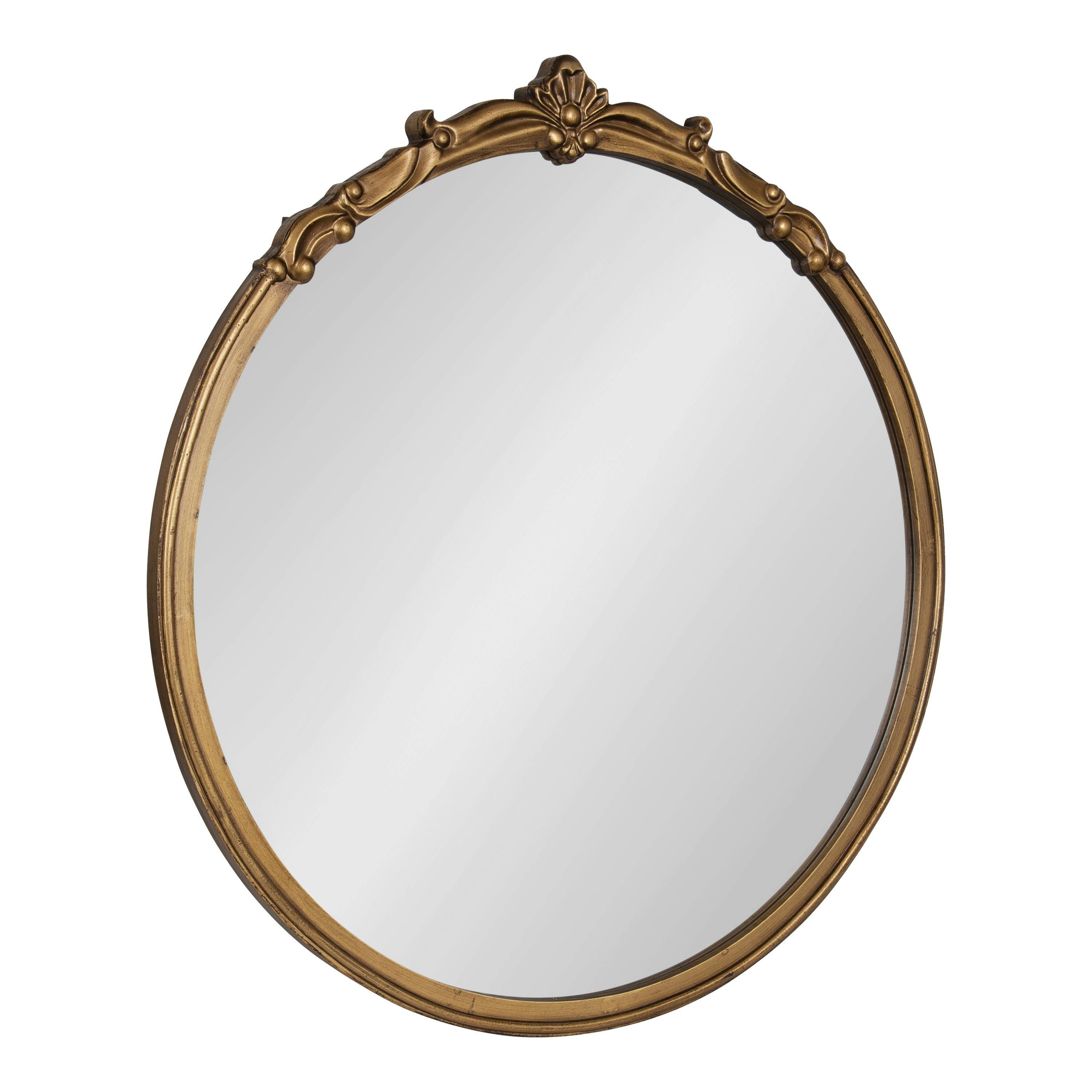 Elegant Gold Round 33" Baroque-Inspired Vanity Mirror