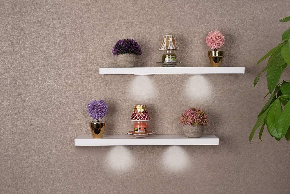 Luminous White MDF Floating Wall Shelves with LED Ambiance - Set of 2