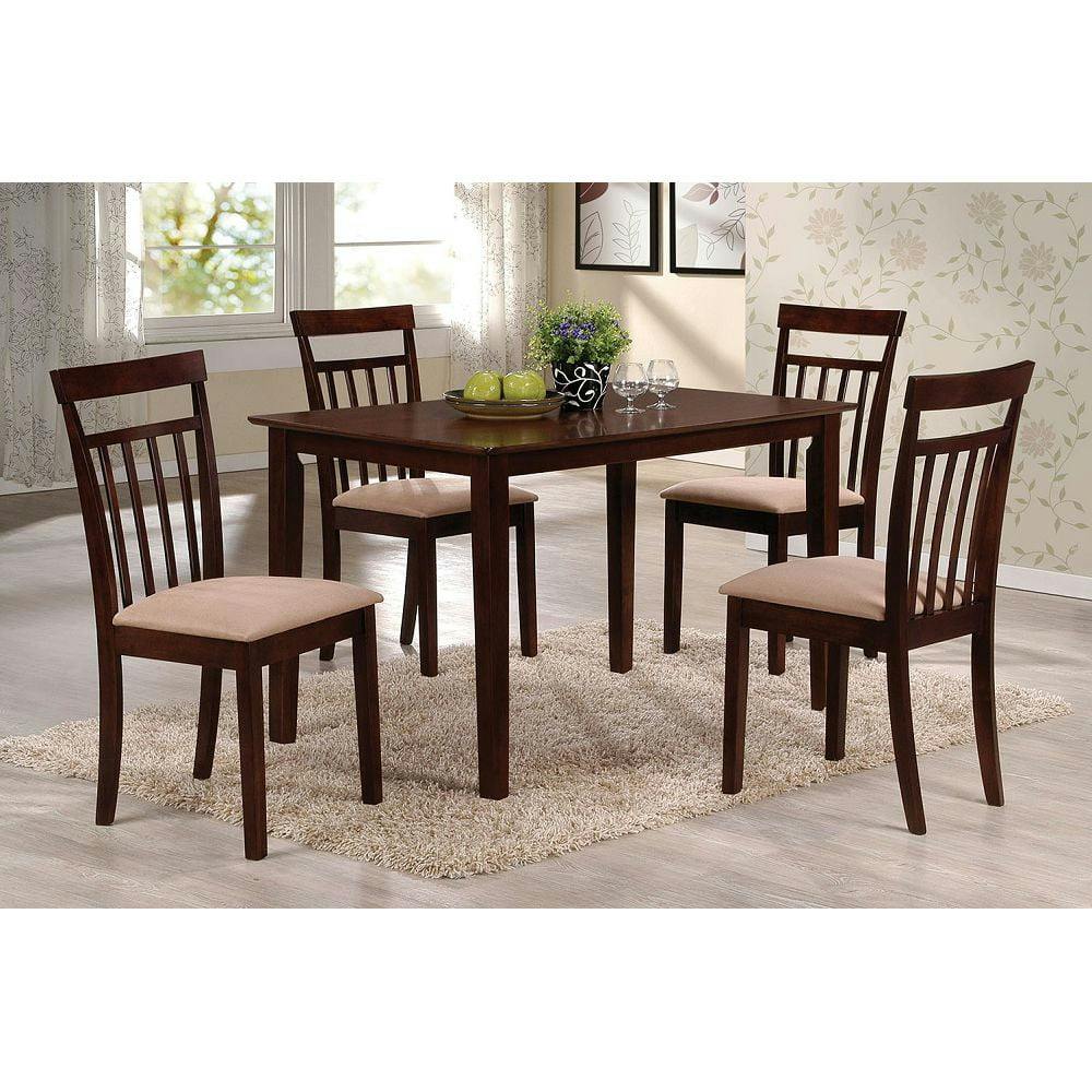Espresso Finish Transitional 5-Piece Dining Set with Beige Microfiber Chairs
