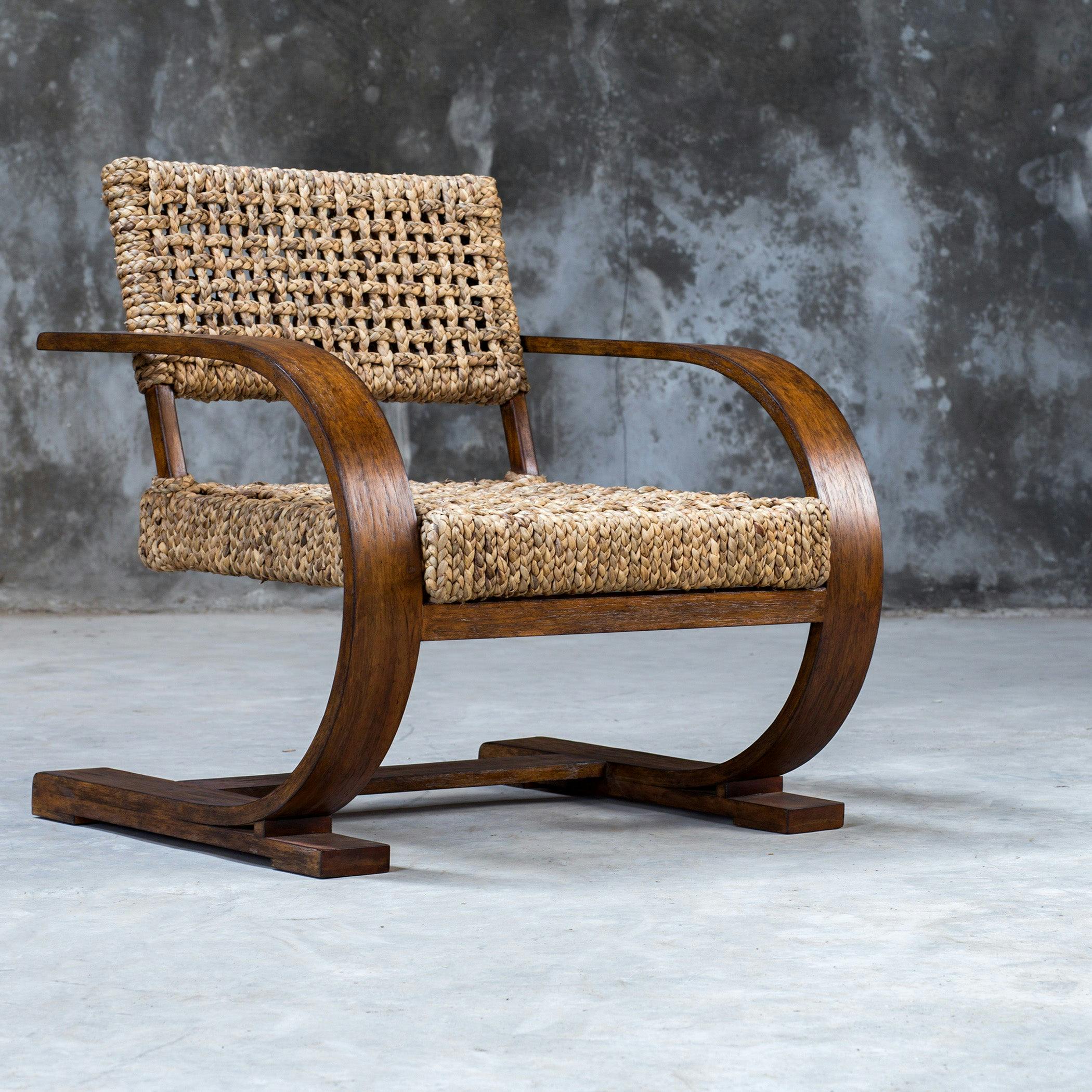 Rehema Natural Woven Banana Fiber and Solid Wood Accent Chair