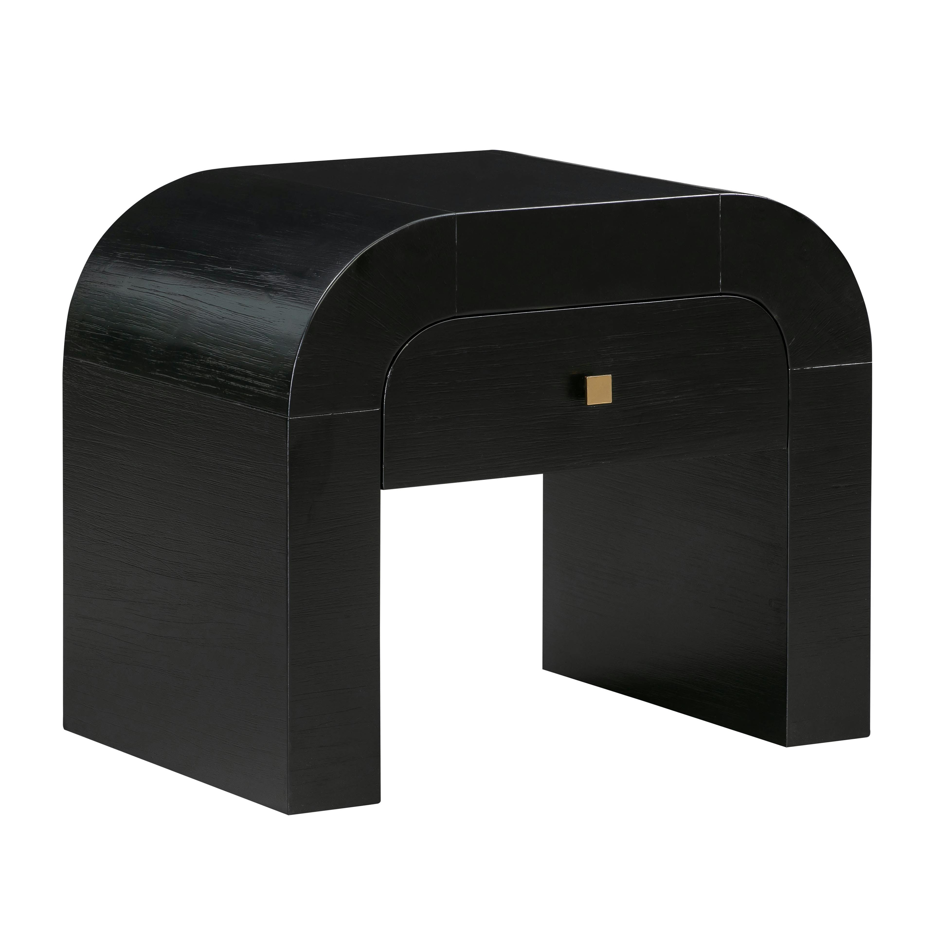 Baxley 1-Drawer Black Acacia Nightstand with Gold Accents