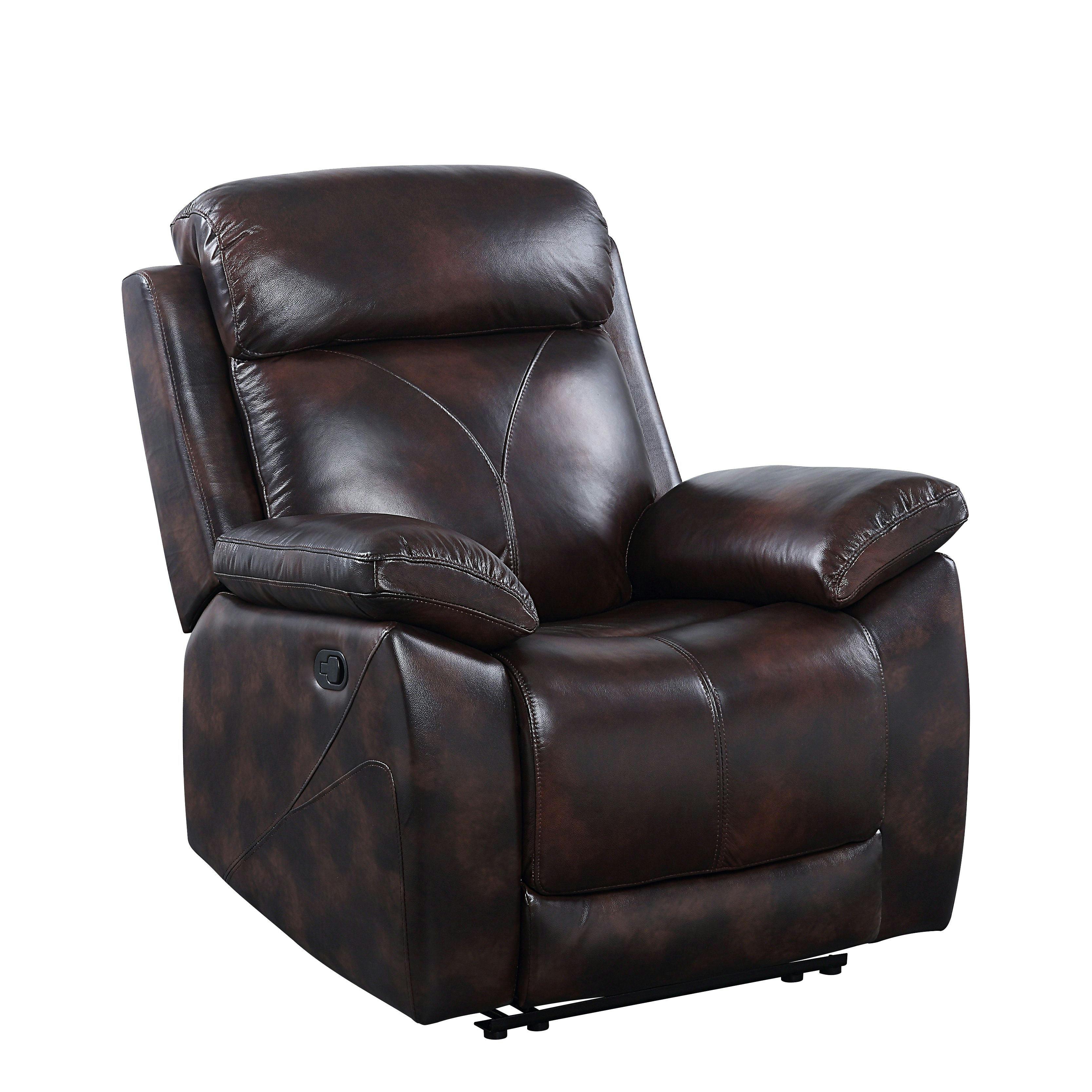 Perfiel Dark Brown Top Grain Leather Manual Recliner with Wood Accents
