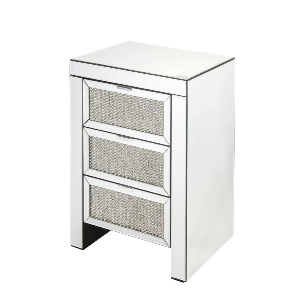 Glam Mirrored Glass Accent Table with Faux Diamonds Storage