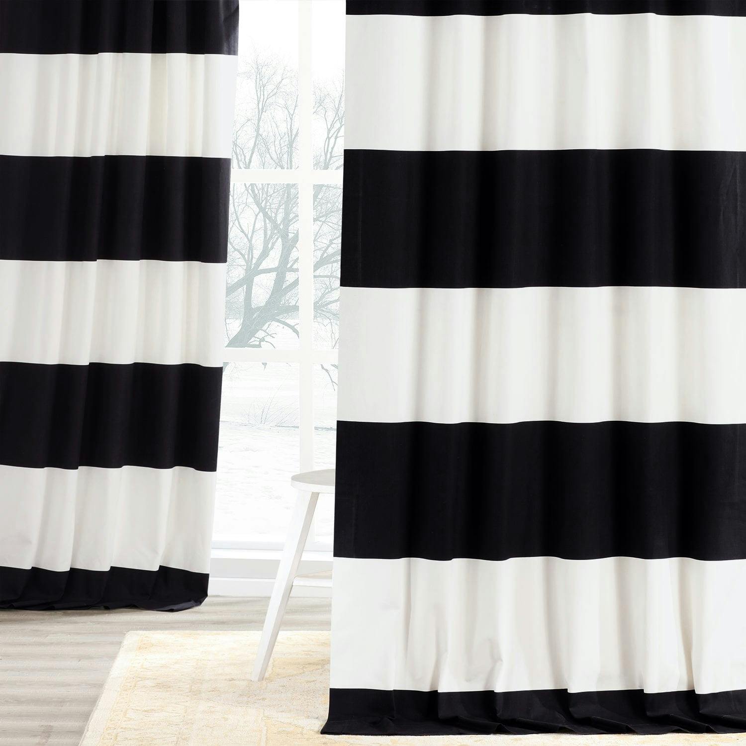 Eclipse Onyx Black and Off-White Cotton Room-Darkening Curtain, 50" x 108"