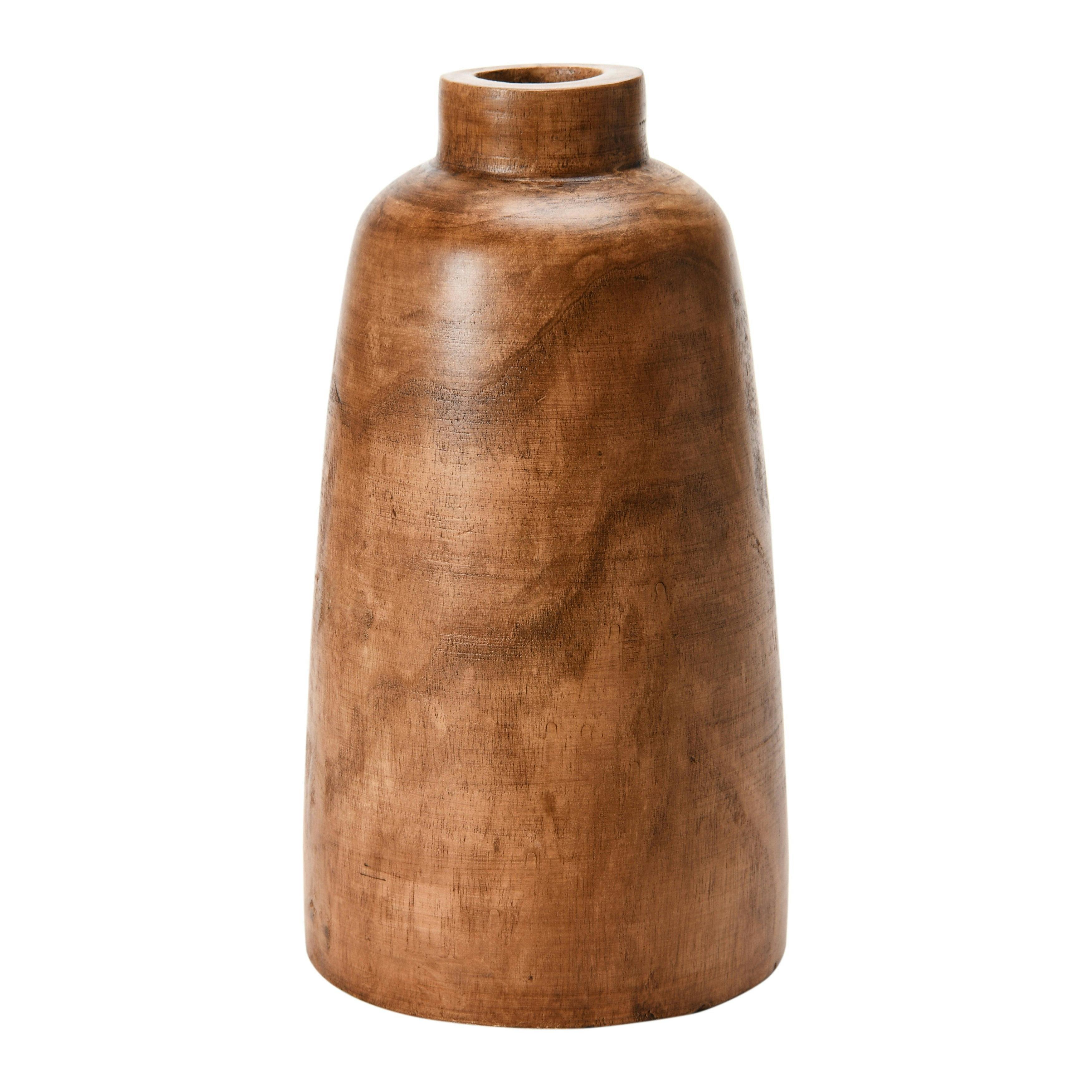 Walnut Finish Paulownia Wood Tall Vase