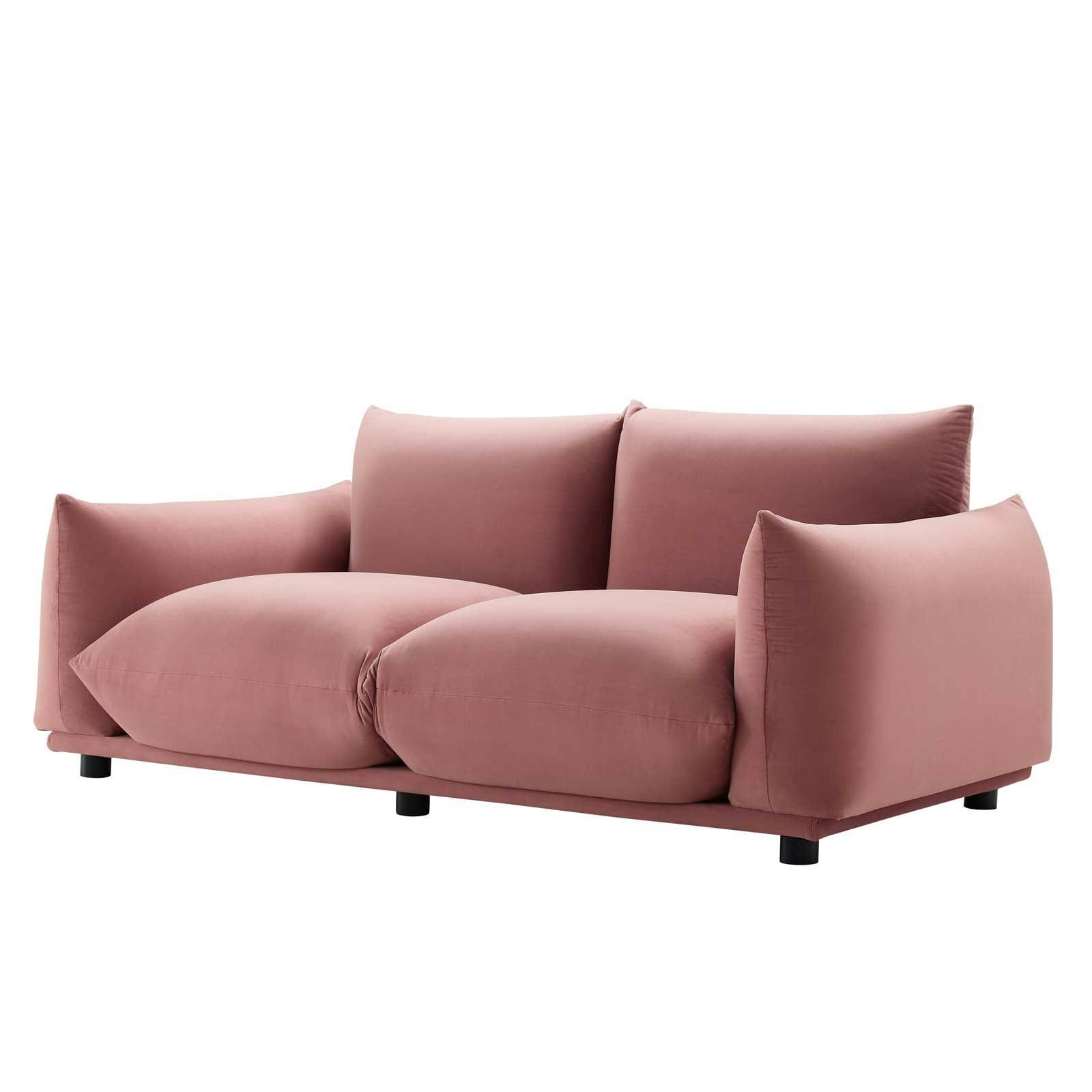 Dusty Rose Velvet Loveseat with Plush Overstuffed Cushions