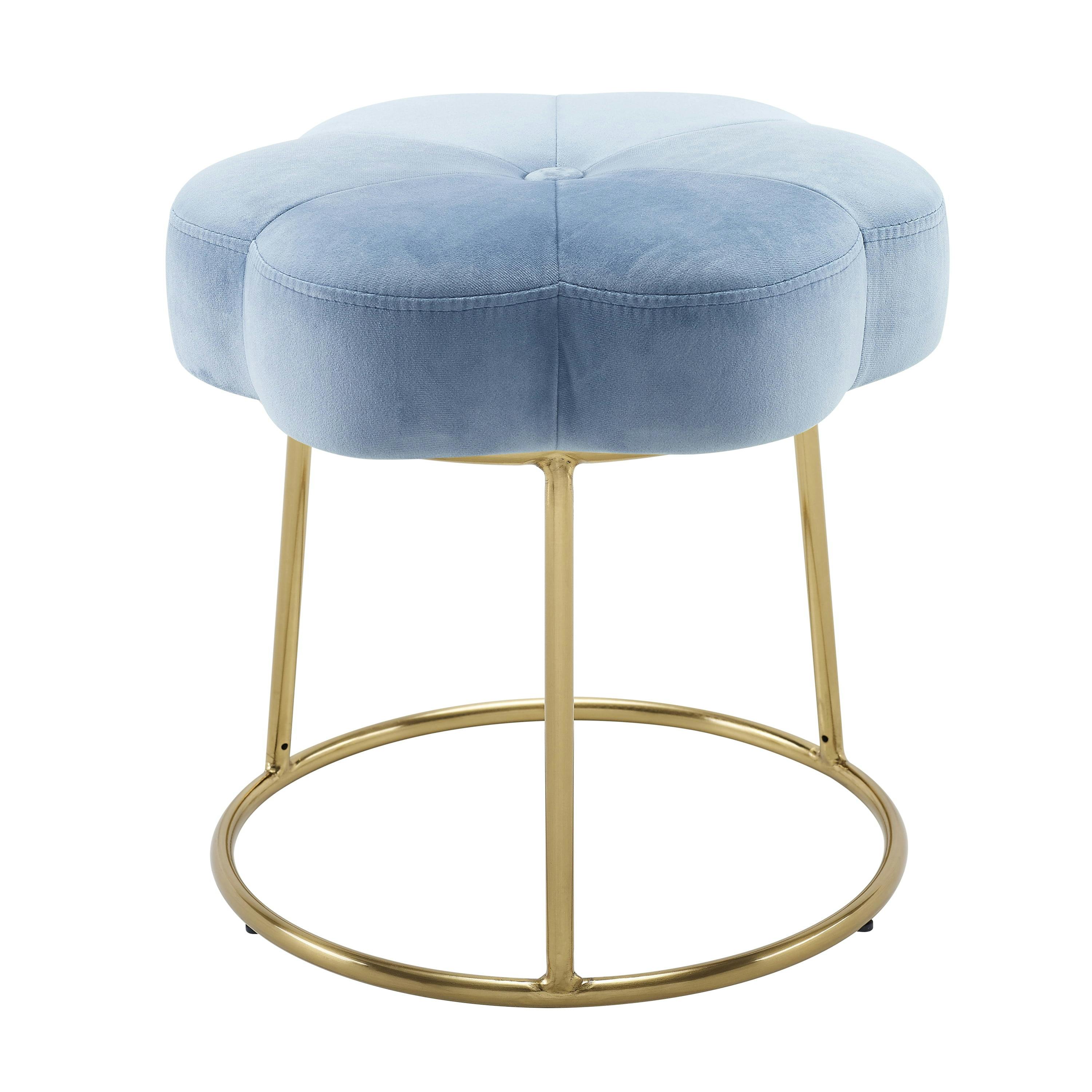 Linon Light Blue and Gold Vanity and Accent Talulah Stool