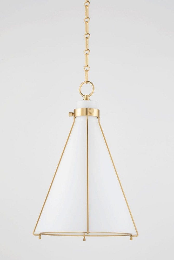 Eldridge Opal Glass Bowl Pendant Light in Aged Brass