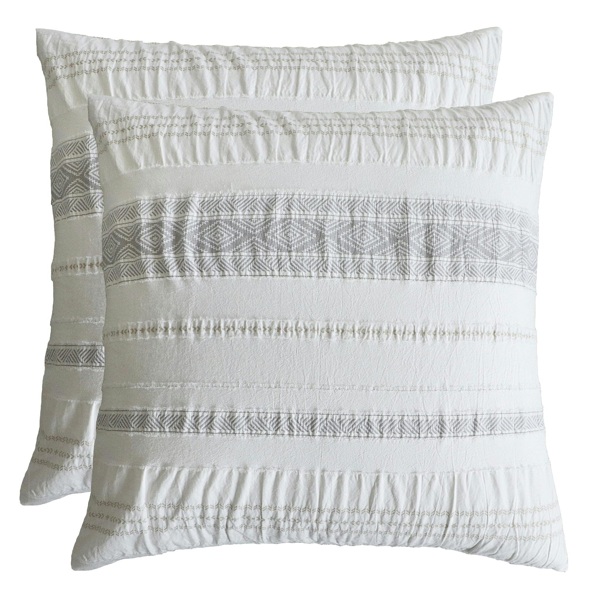 Bohemian Jacquard Euro Sham Set in Gray, Taupe, and Off-White - 26x26