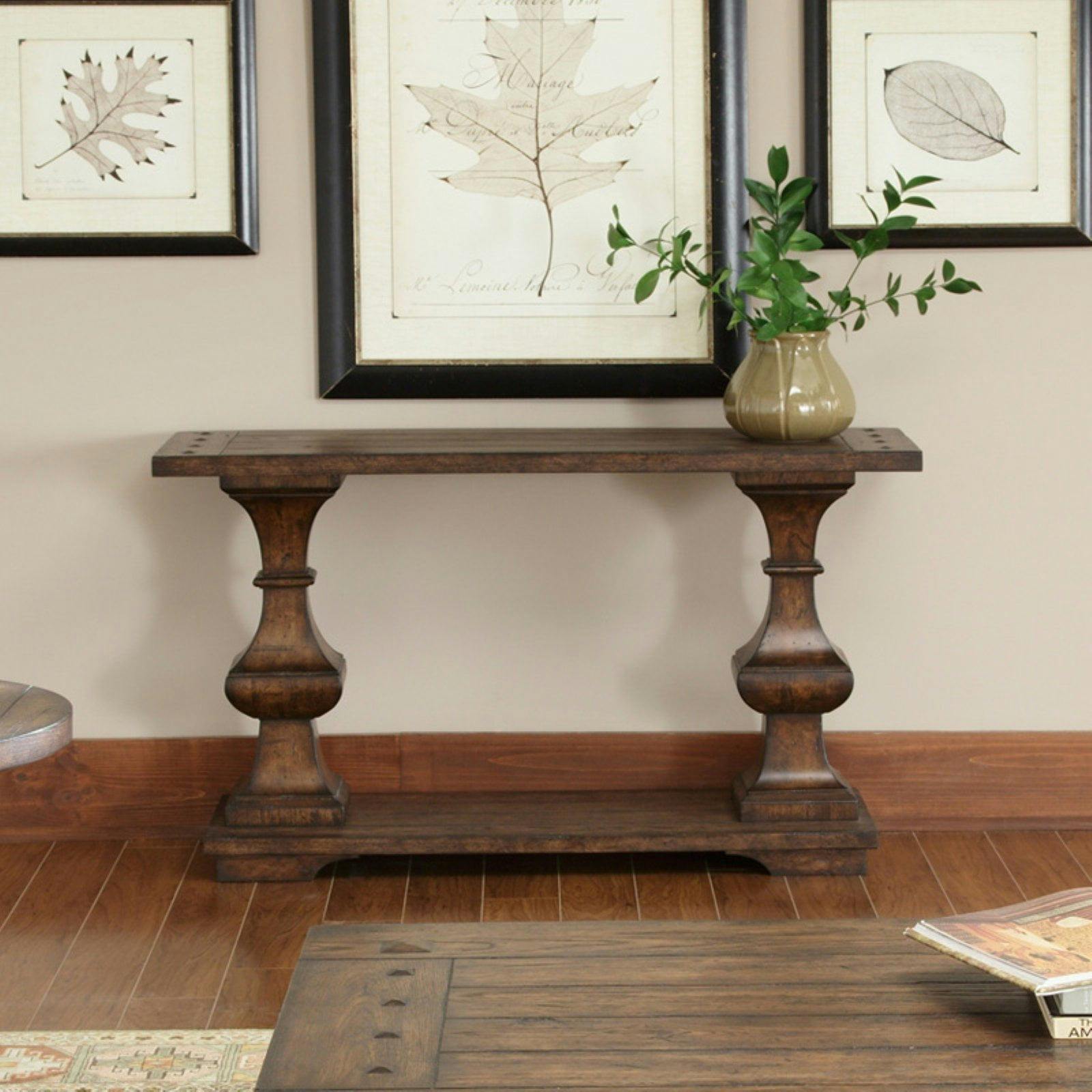 Sedona Traditional Brown Wood Sofa Table with Storage Shelves