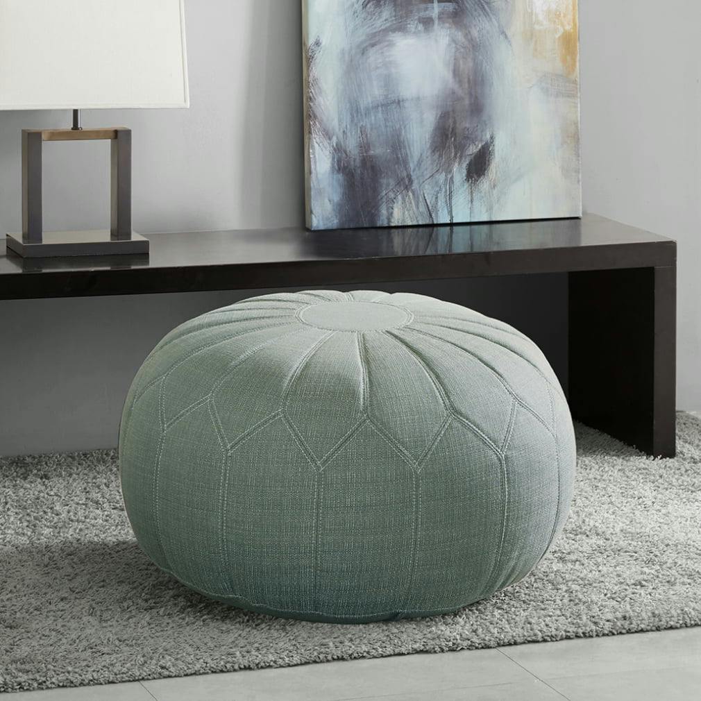 Seaweed Green Avery Oversized Round Pouf Ottoman with Polystyrene Beads
