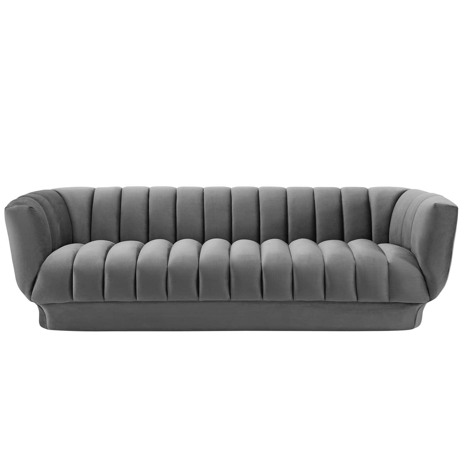 Vintage Glamour Gray Velvet Channel Tufted Sofa
