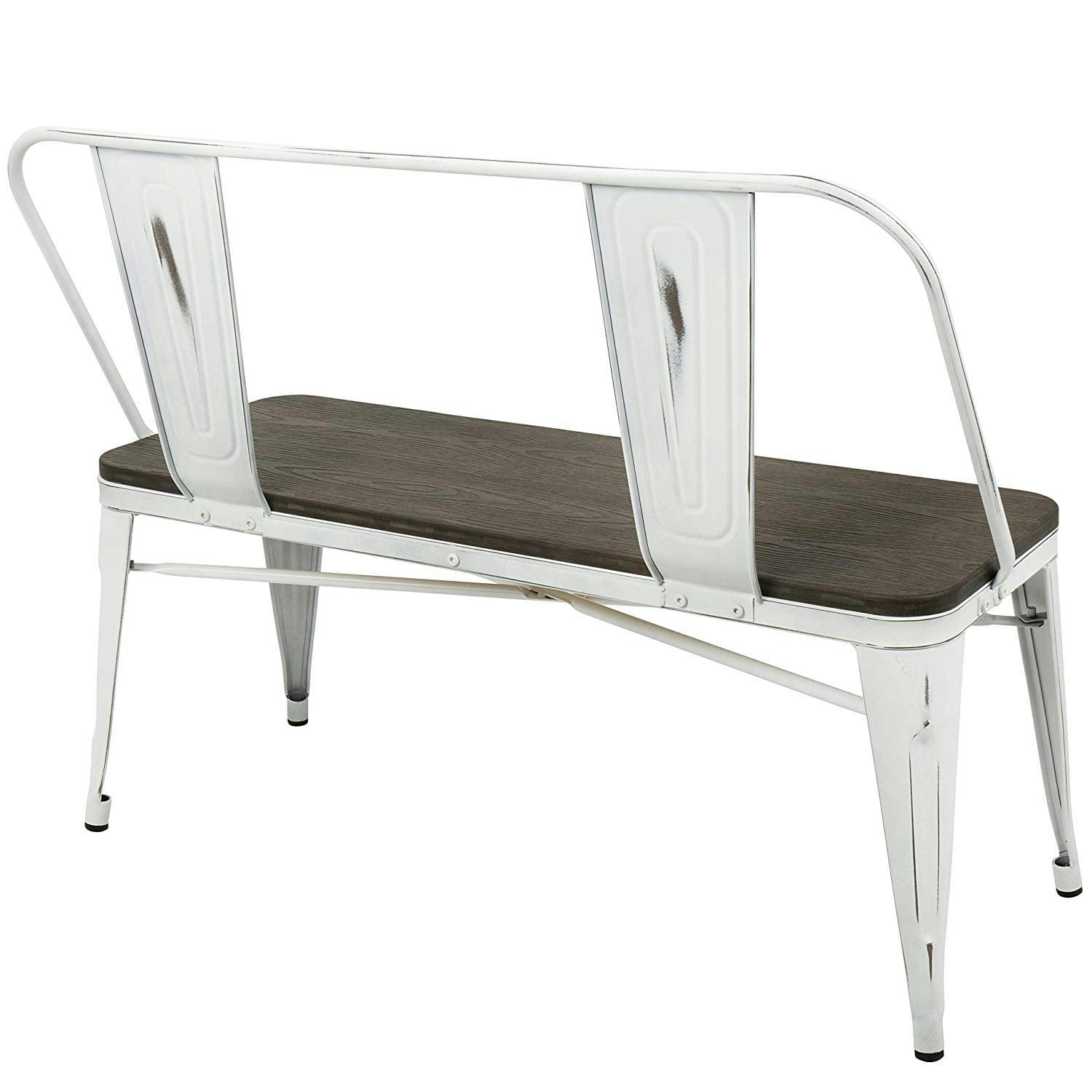 Ridgeby White and Espresso Metal Wood Dining Bench