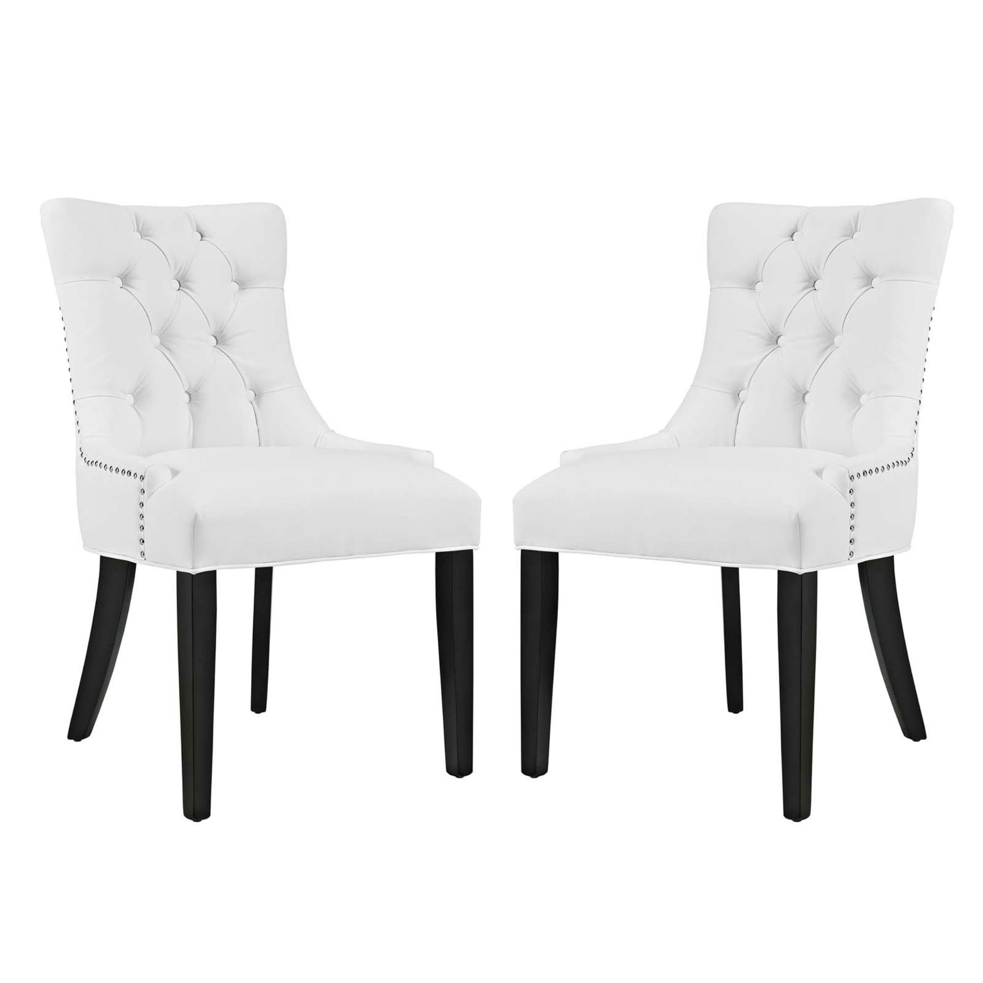 Regal White Tufted Leatherette Side Chair with Nailhead Trim