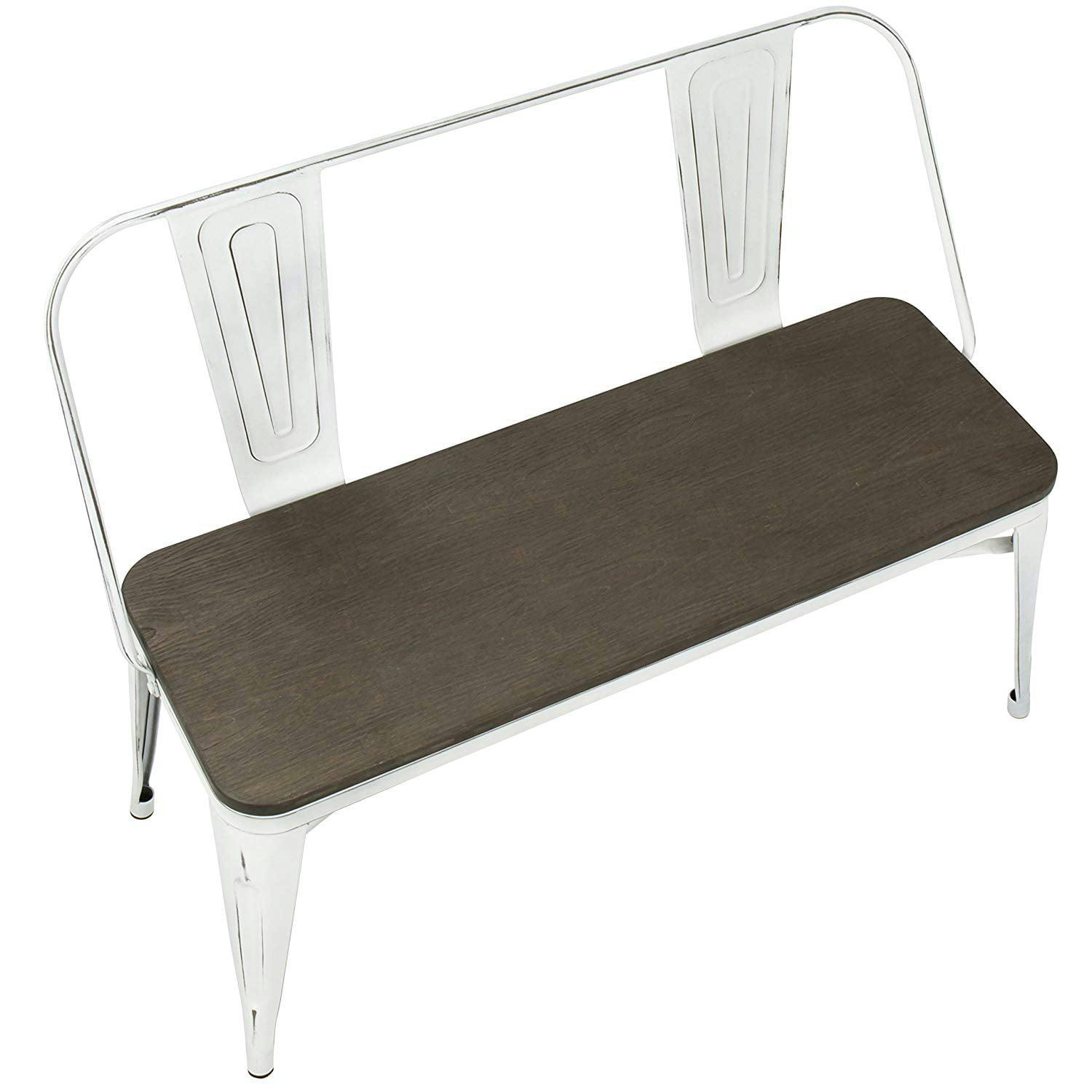 Ridgeby White and Espresso Metal Wood Dining Bench