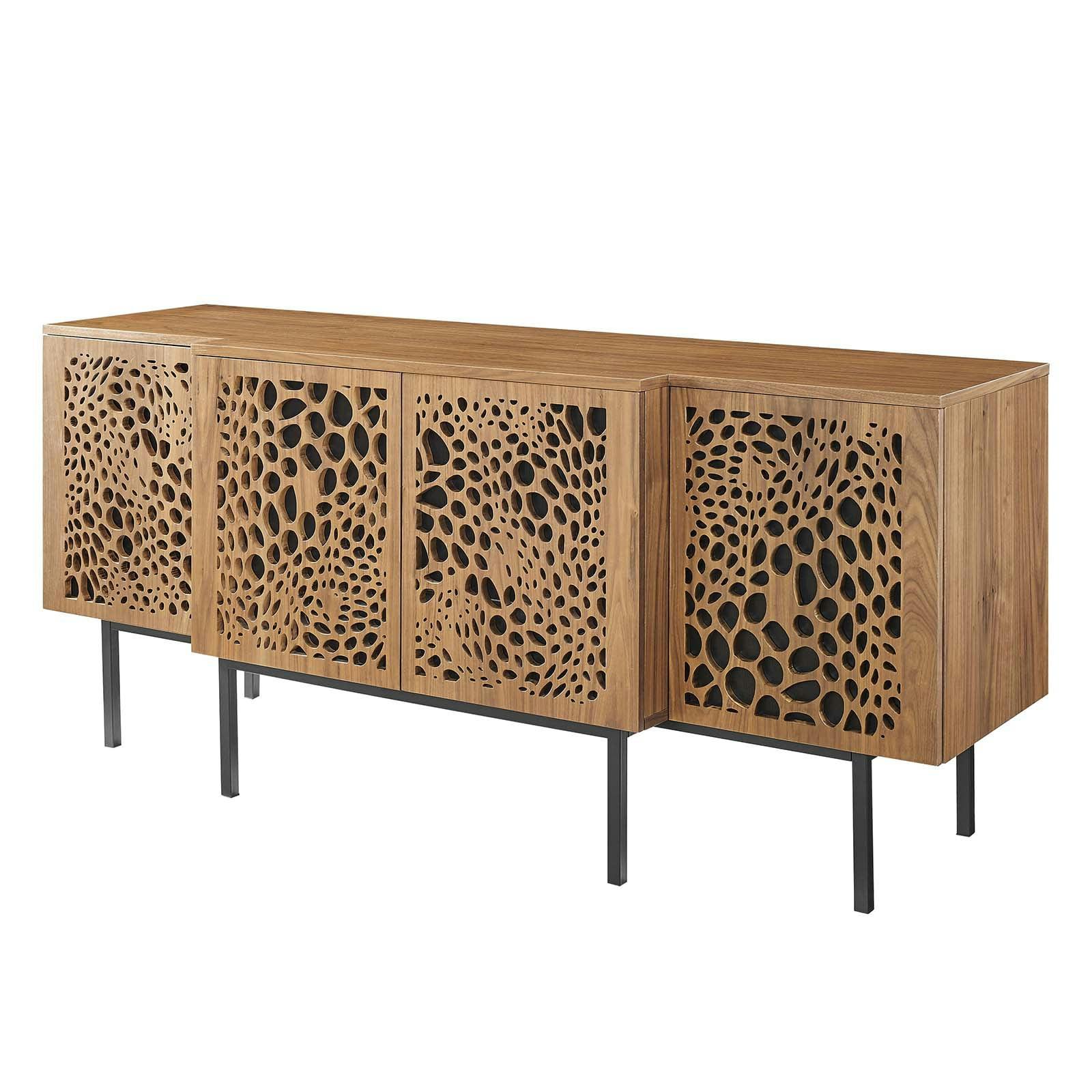 Aspen Walnut Wood Sideboard with Modern Iron Accents