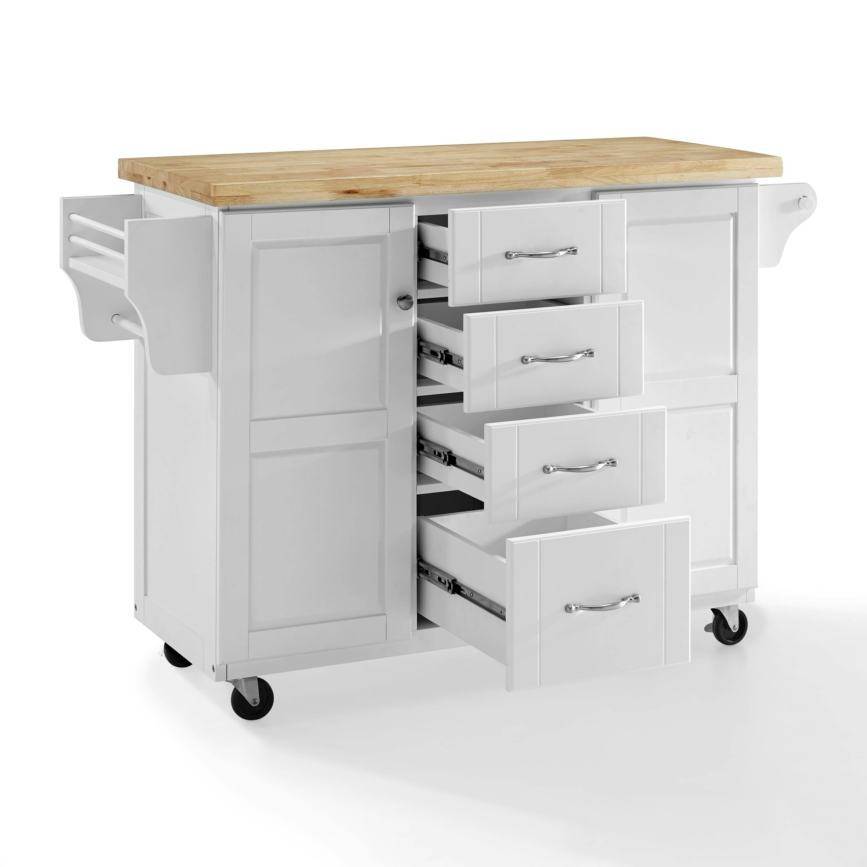 Elliott White and Natural Wood Kitchen Cart with Storage and Spice Rack