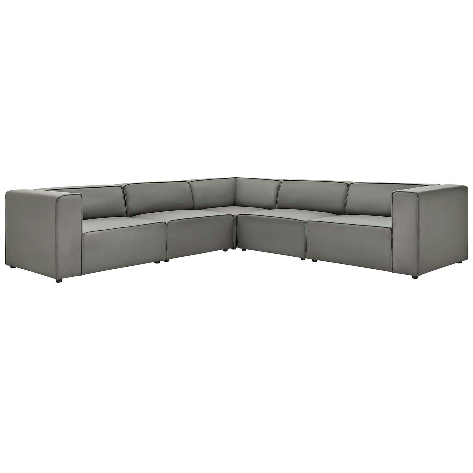 Expansive Gray Vegan Leather 5-Piece Sectional Sofa Set