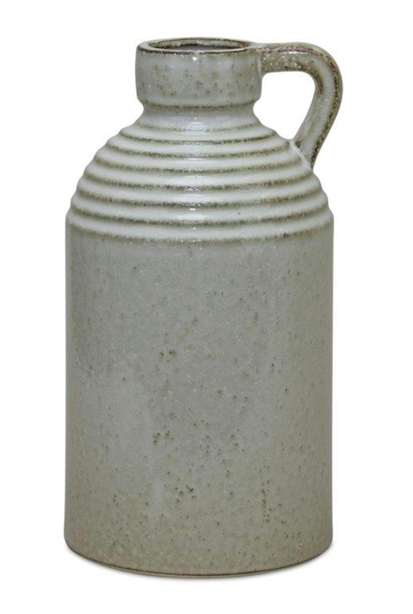 Modern Rustic Grey and Cream Terra Cotta Jug Vase