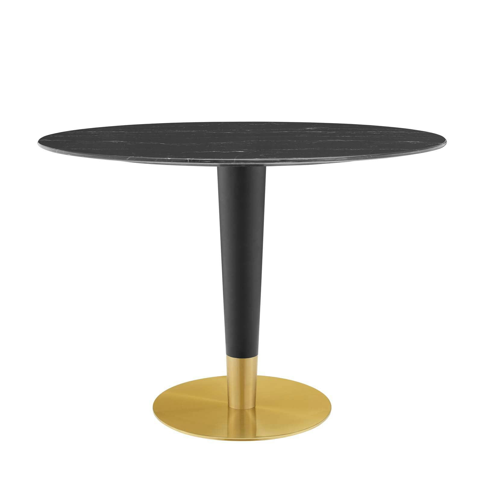 Zinque 48" Oval Marble-Top Dining Table with Gold Black Base