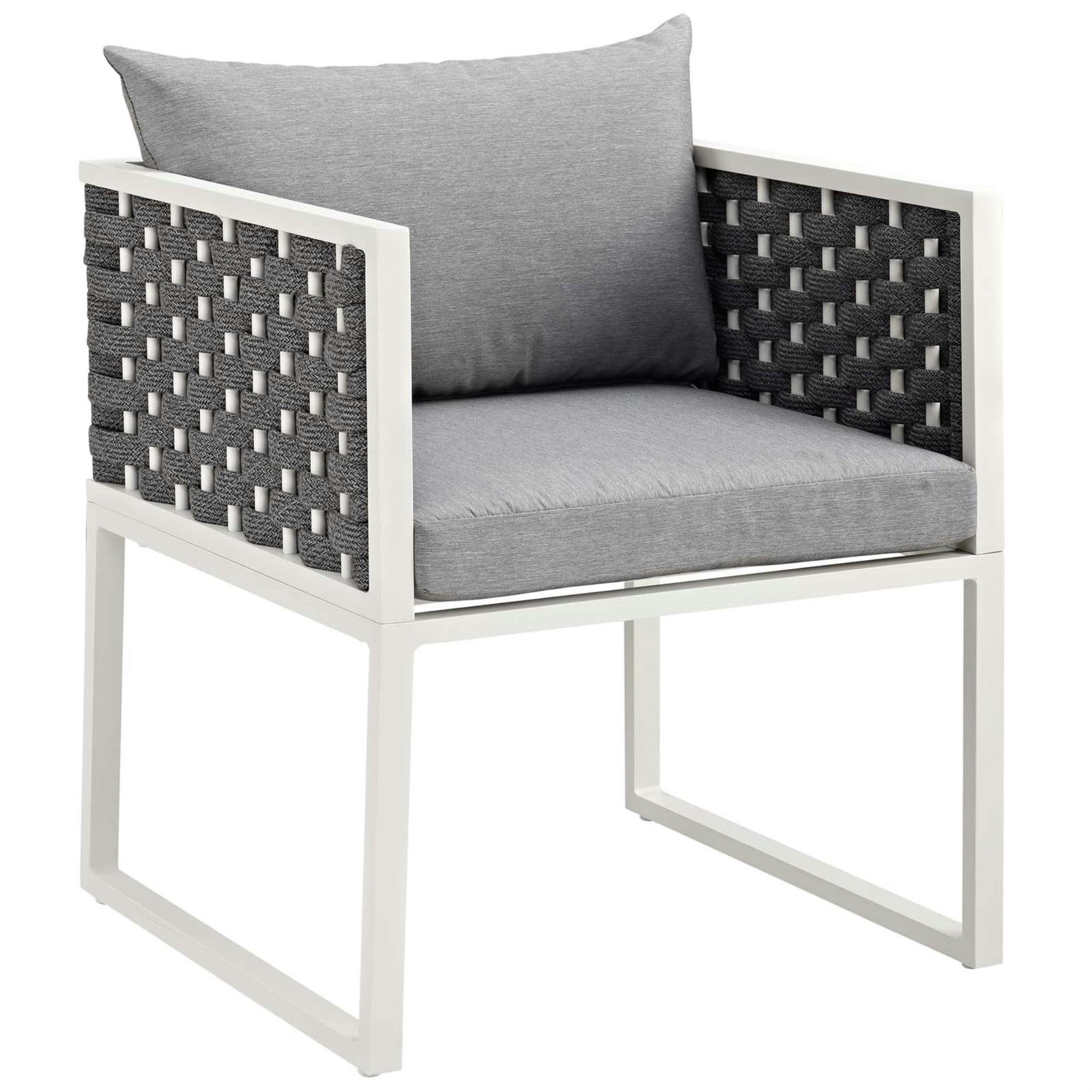 Sylvie Modern White & Gray Aluminum Outdoor Dining Chair with Cushions