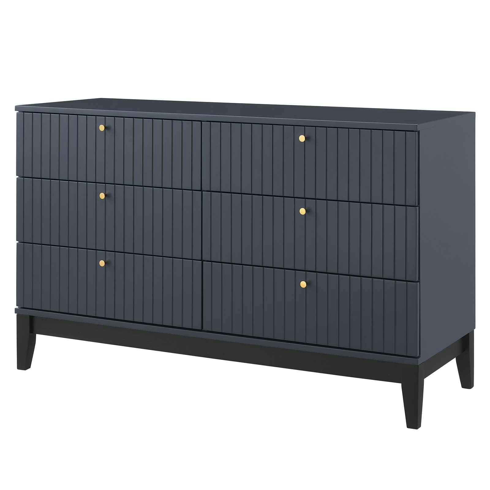 Mid-Century Blue Double Horizontal Dresser with Brass Hardware