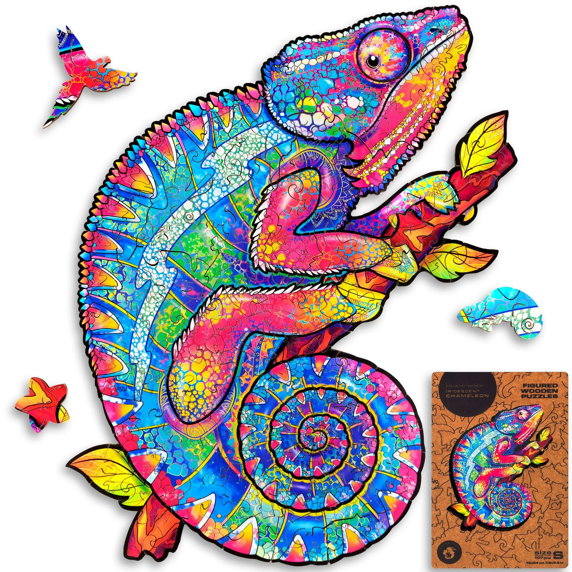 Enchanted Iridescent Chameleon Wooden Puzzle - 107 Unique Pieces