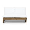 Roy Outdoor Acacia Wood Loveseat with Cushions, Teak and White
