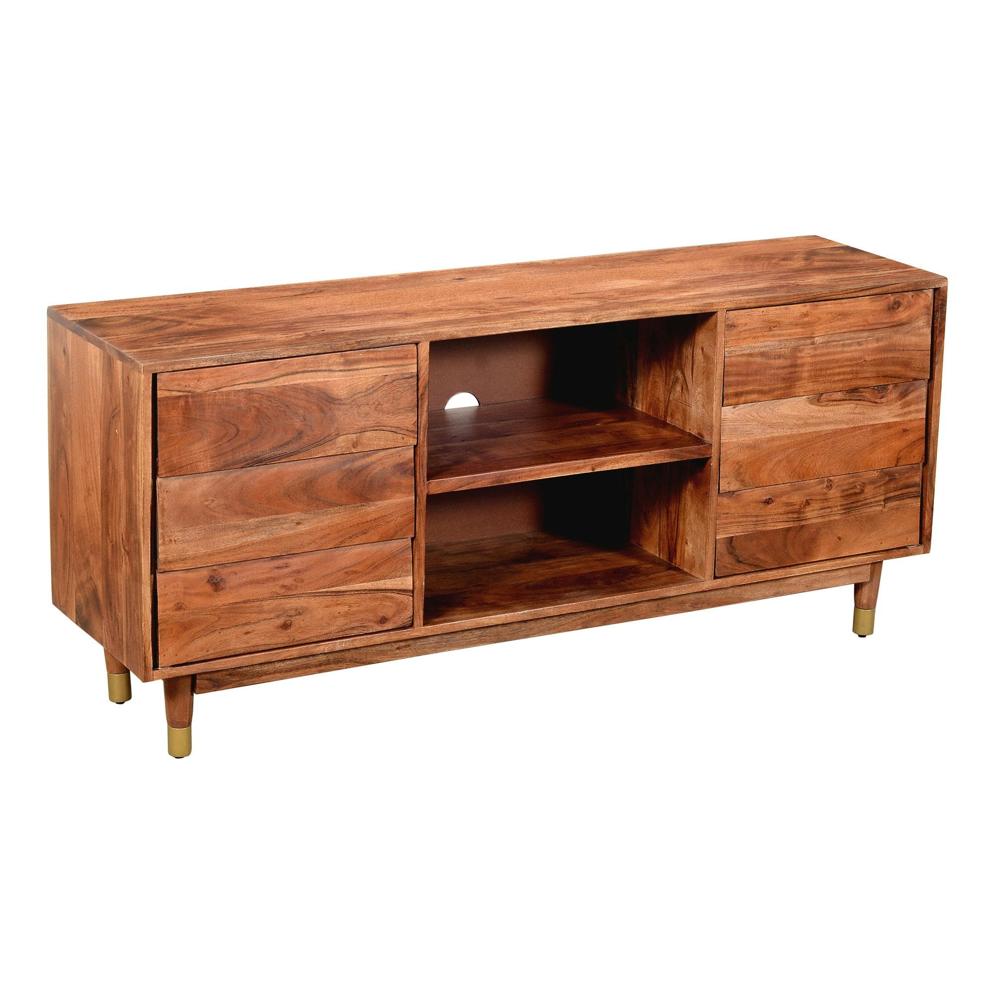 Corrine 60" Brown Handcrafted Wooden Media Console with Live Edge Shutter Doors