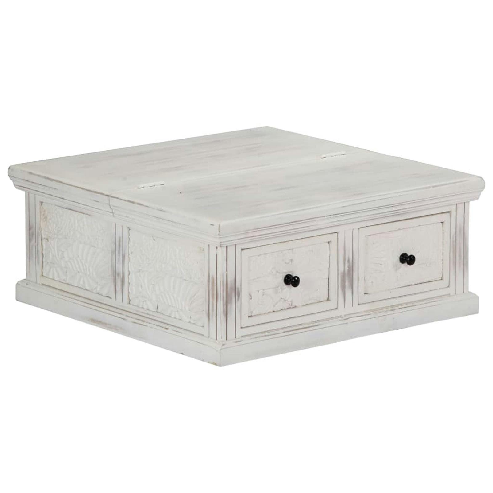 Modern Square White Mango Wood Coffee Table with Storage