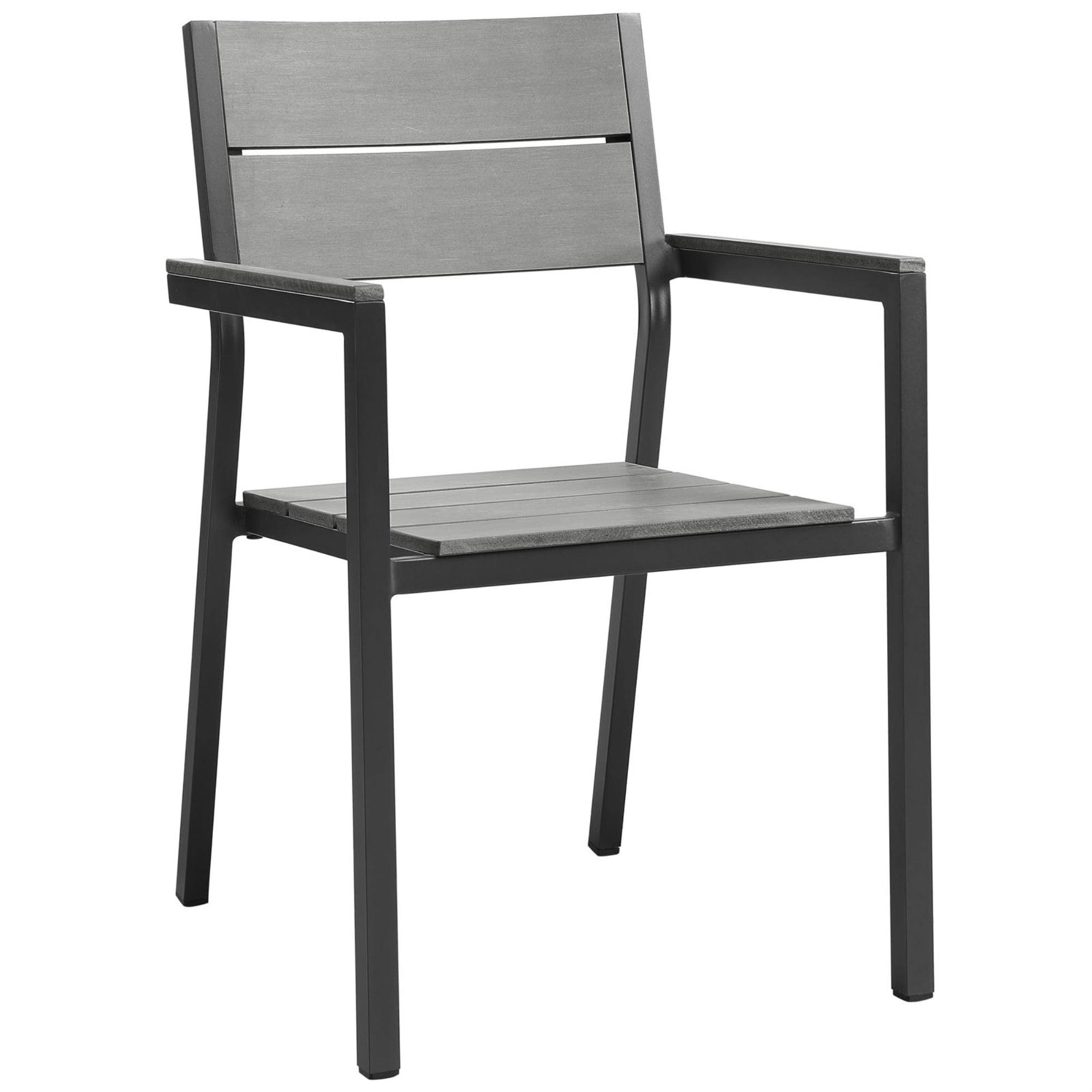 Maine Brown Gray Aluminum Outdoor Dining Armchair with Synthetic Wood Planks