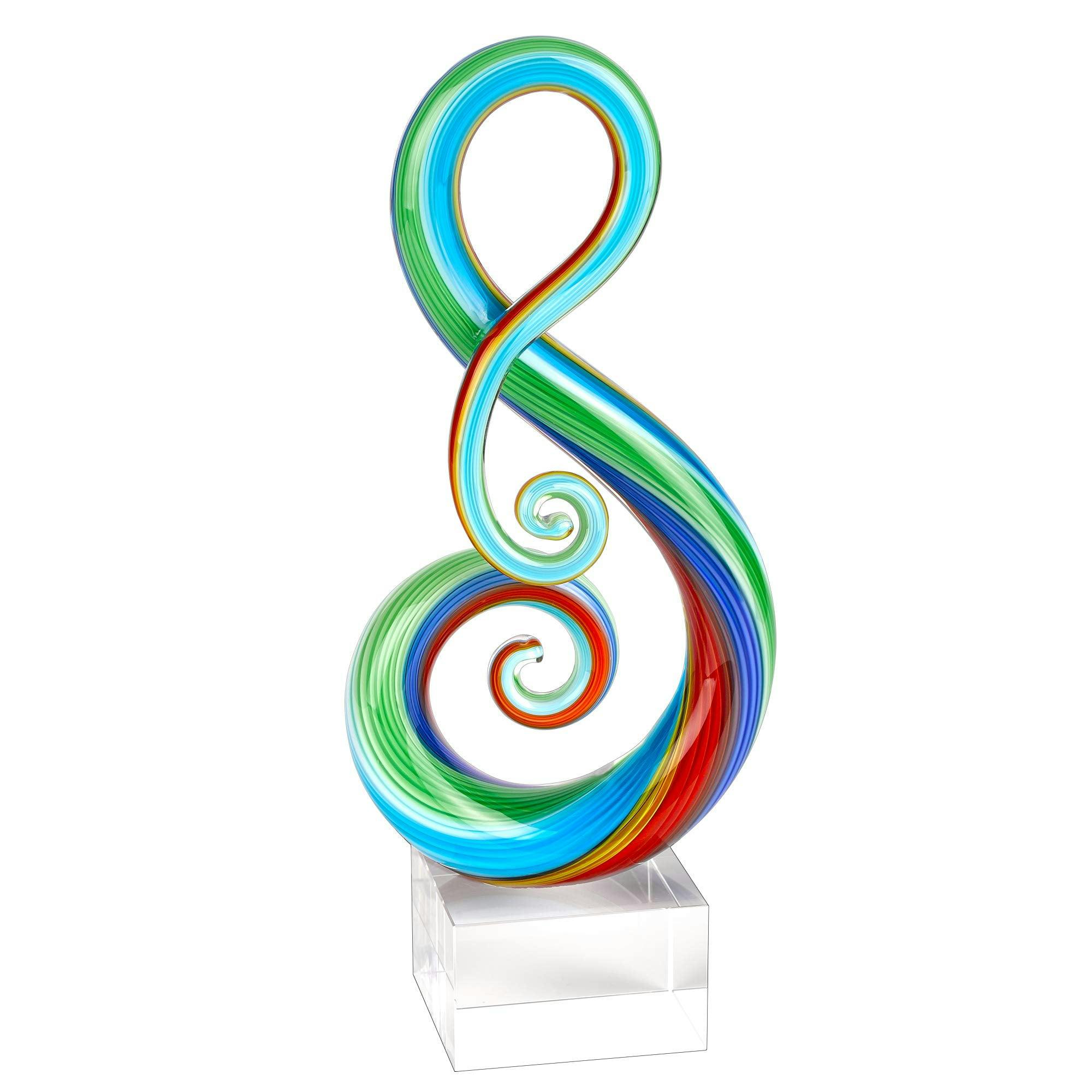 Rainbow Note 11" Handcrafted Murano-Style Glass Sculpture on Crystal Base