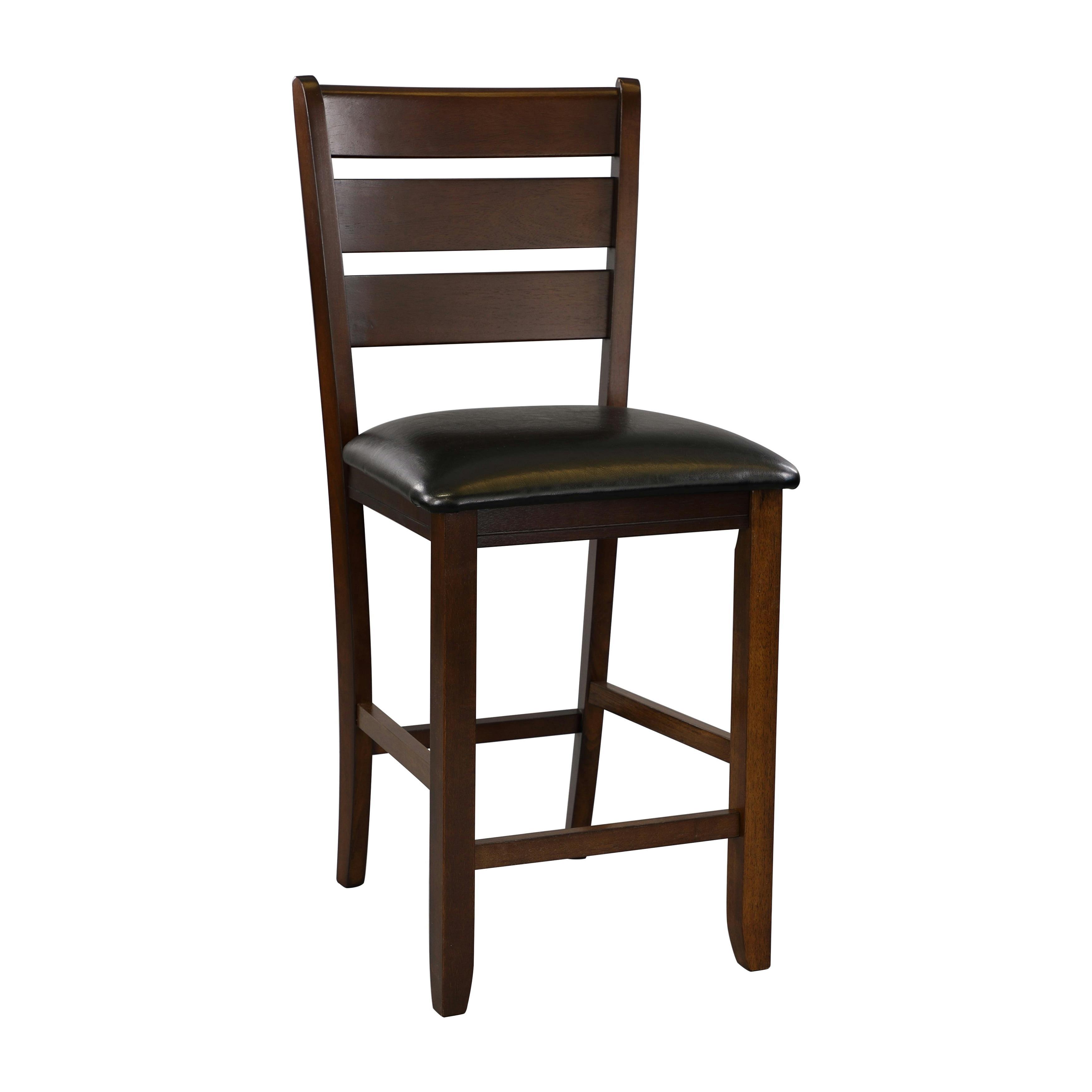 Contemporary Dark Oak Counter Stools with Black Faux Leather Seat, Set of 2