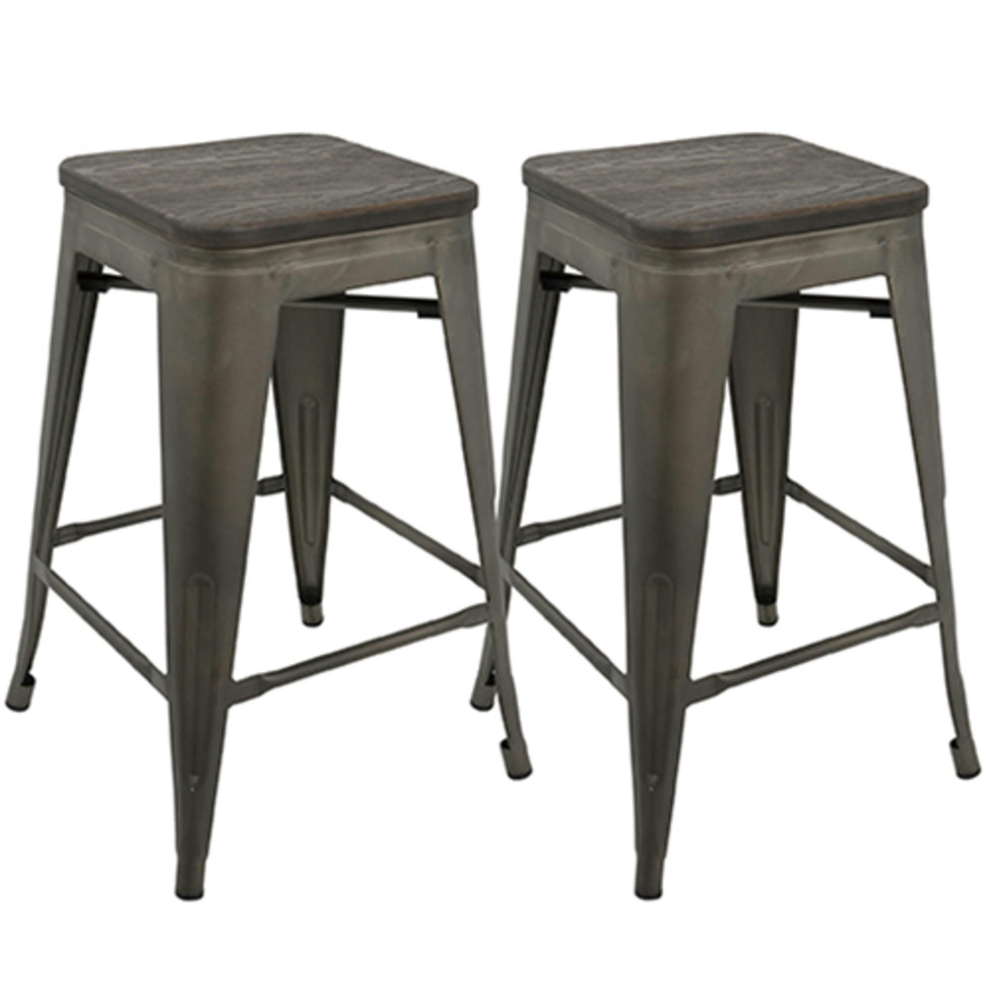 Arwen Antique Wood and Metal Stackable Counter Stool Set of 2