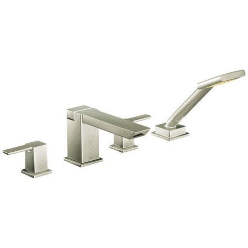 90 Degree Brushed Nickel Double Handle Roman Tub Faucet with Handshower