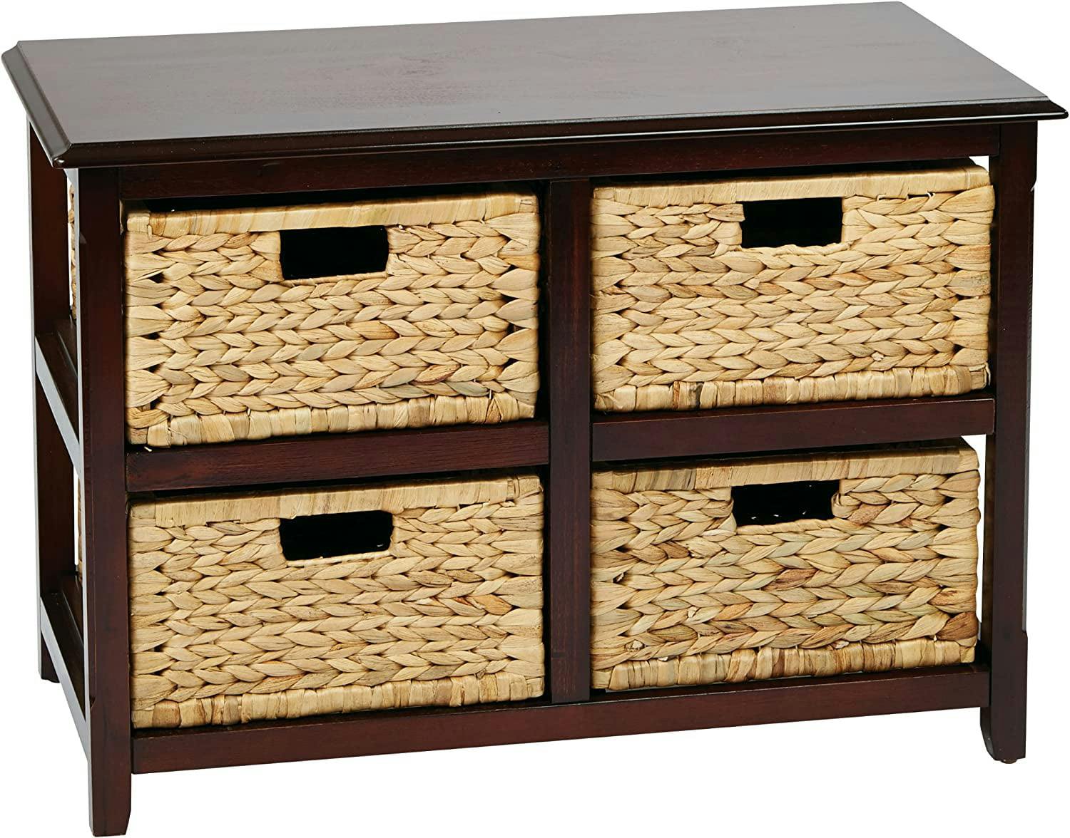 Espresso Finish 2-Tier Storage Tower with Natural Sea Grass Baskets