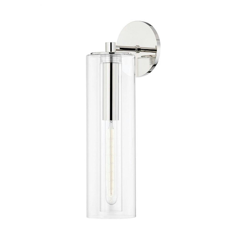 Elegant Polished Nickel Cylinder Sconce with Clear Glass Shade