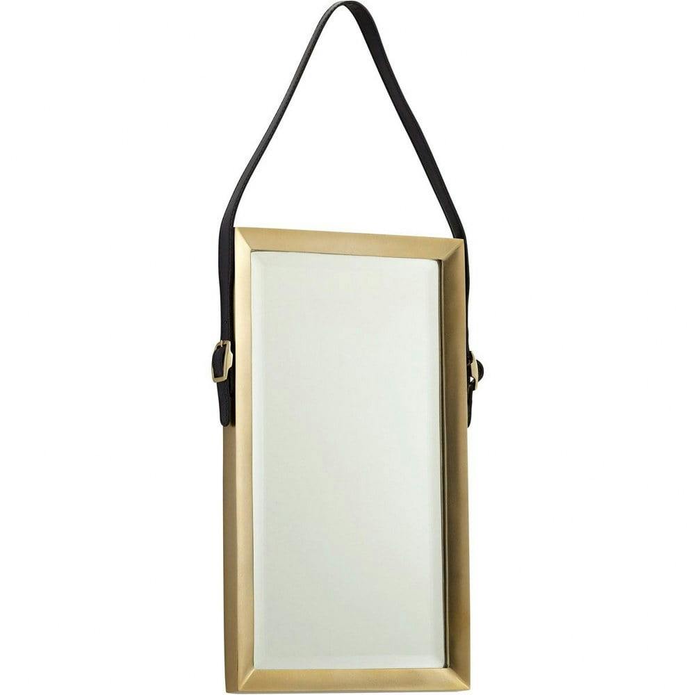 Contemporary Gold Leather-Strapped Rectangular Venster Mirror