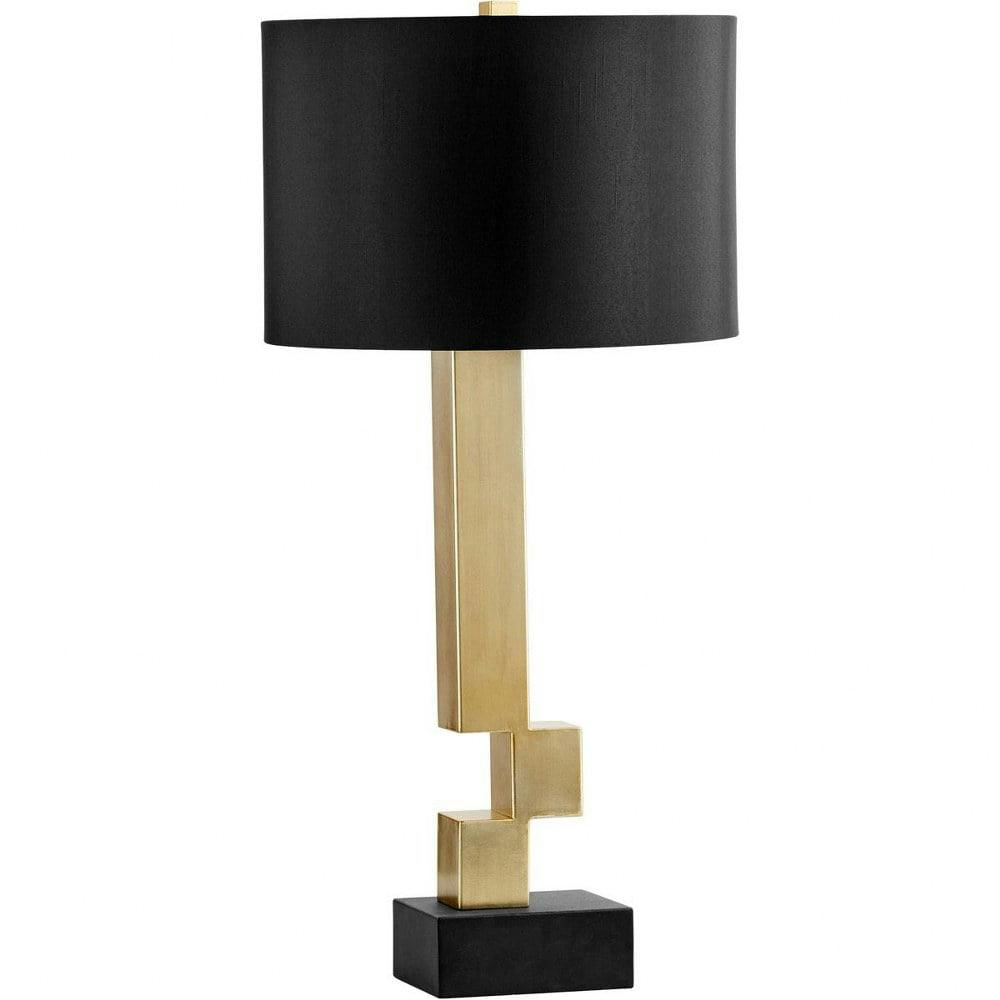 Rendezvous Black and Gold Iron Table Lamp with Frosted Shade